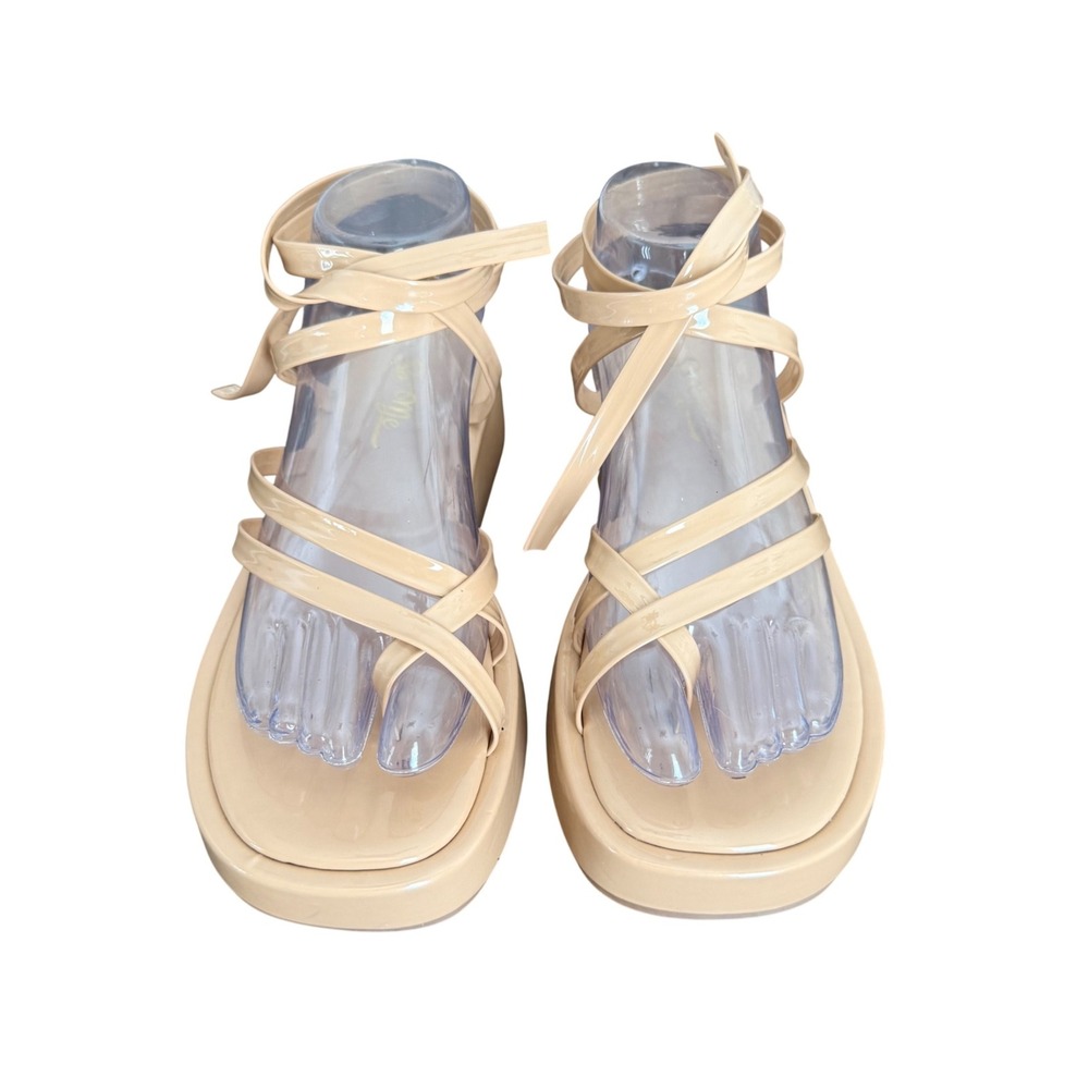 Nude Beige Patent Lace Up Platform Gladiator Sandals‎ Womens 8